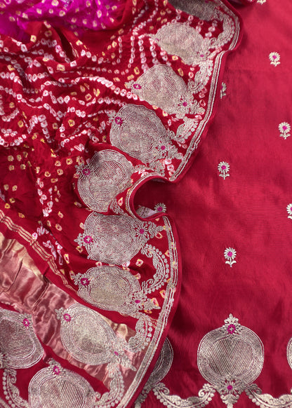 Red Bride and Baraat Red Handloom Silk Kurta and Bandhani Gajji Silk dupatta with Embroidery