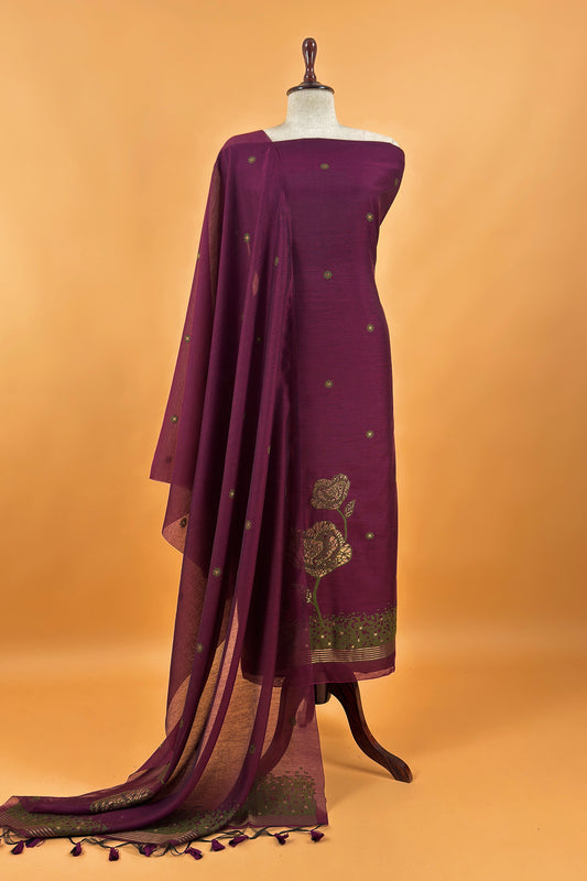 linen chanderi suit with jamdani weaving

