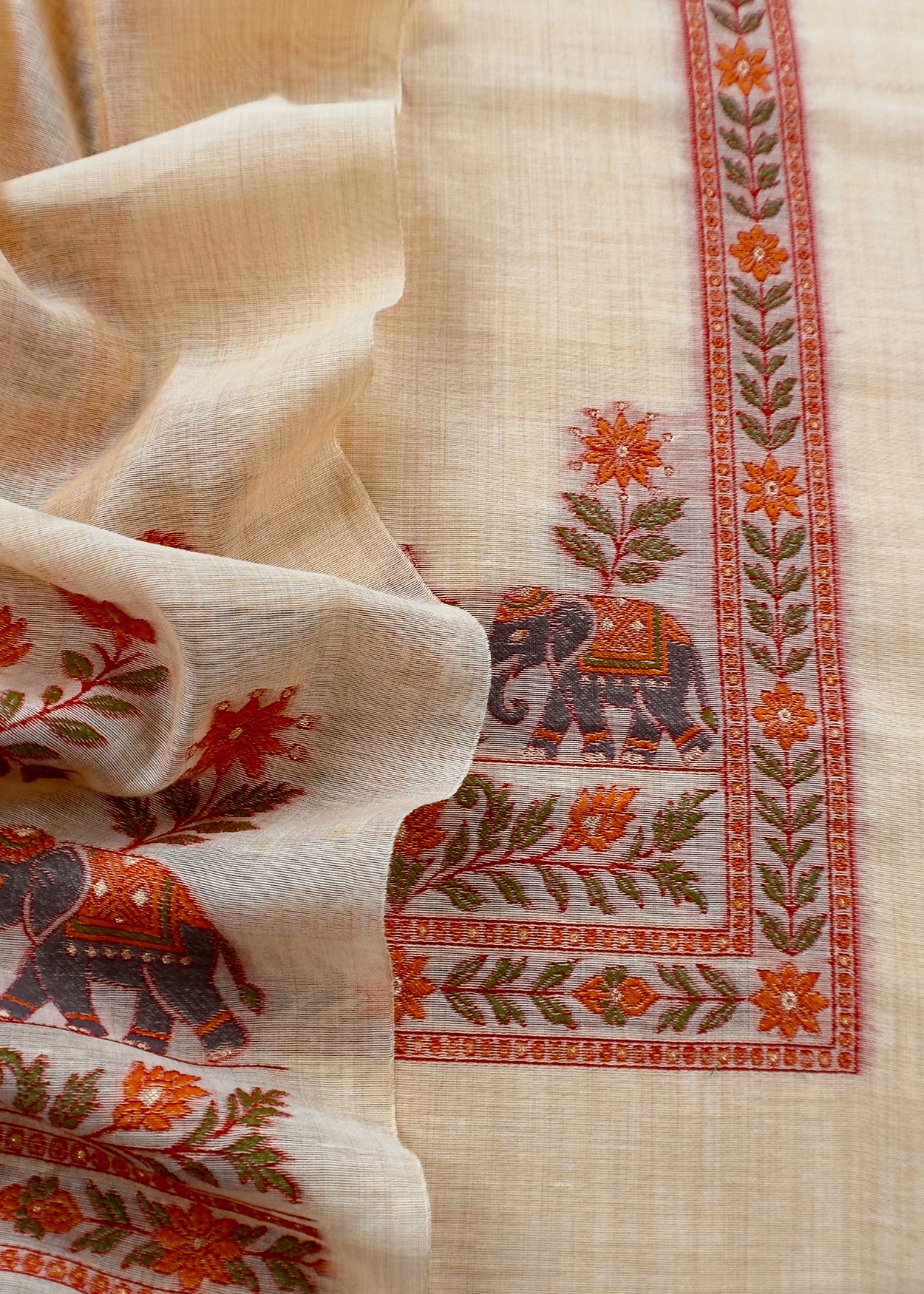 linen chanderi suit with jamdani weaving

