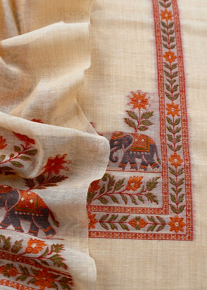 linen chanderi suit with jamdani weaving

