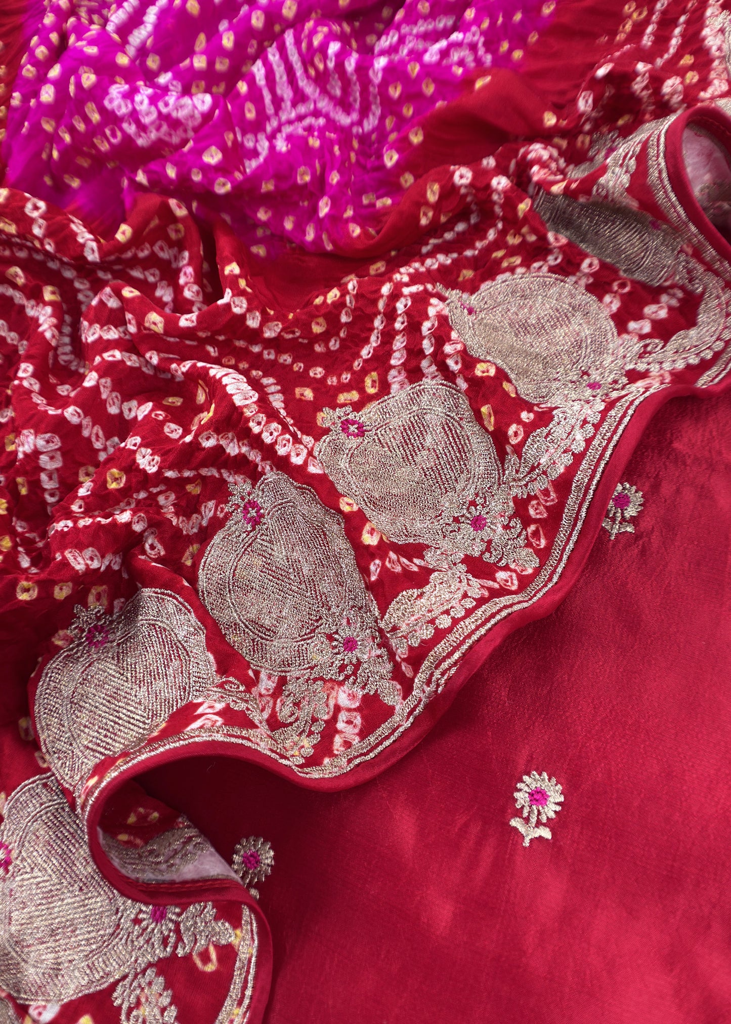 Red Bride and Baraat Red Handloom Silk Kurta and Bandhani Gajji Silk dupatta with Embroidery