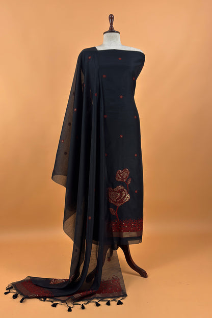 linen chanderi suit with jamdani weaving

