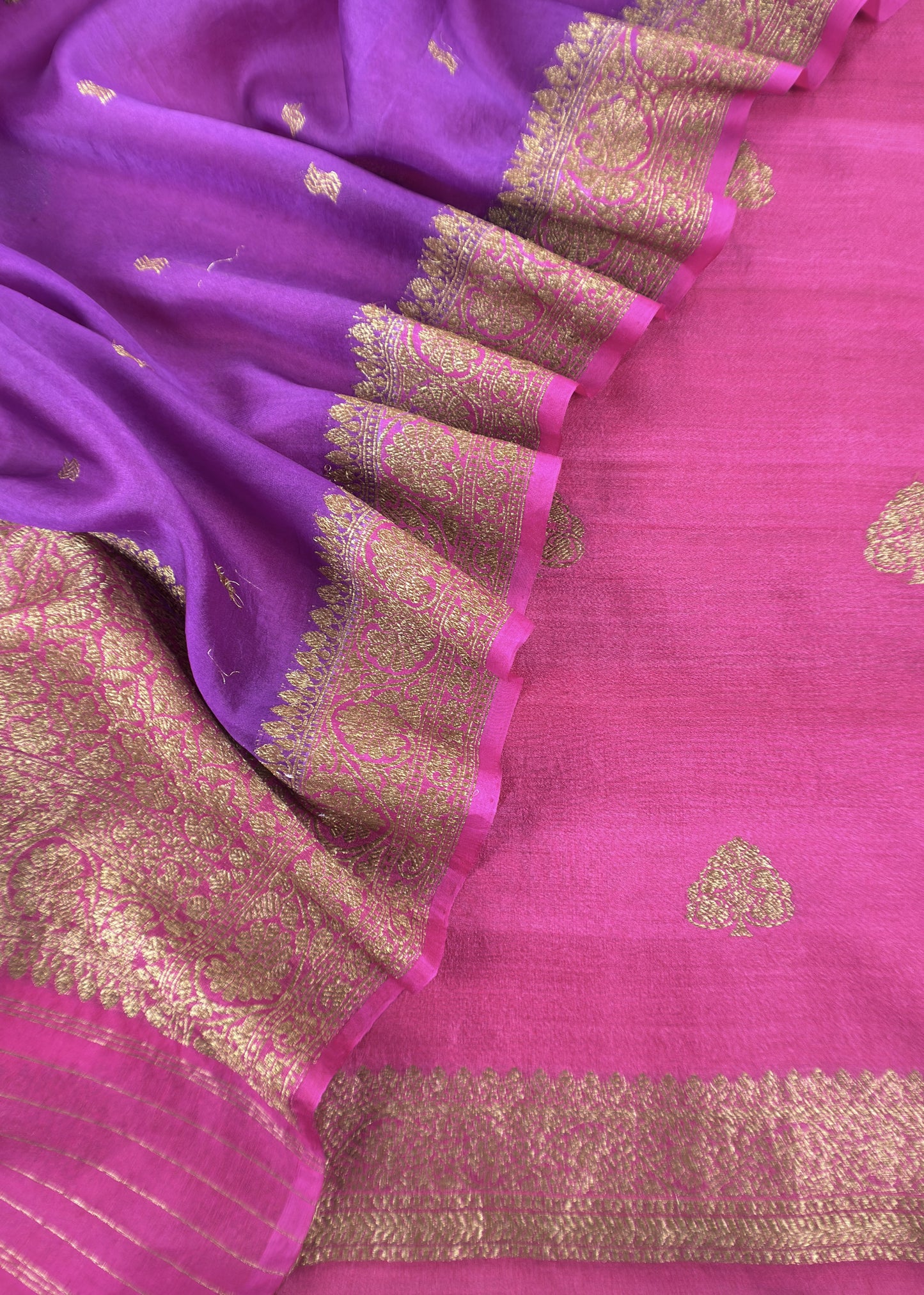 Pink Handloom Raw Silk Kurta And Kora Silk Dupatta With Gold Kadwa Weaving