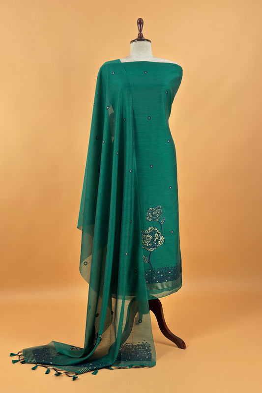 linen chanderi suit with jamdani weaving

