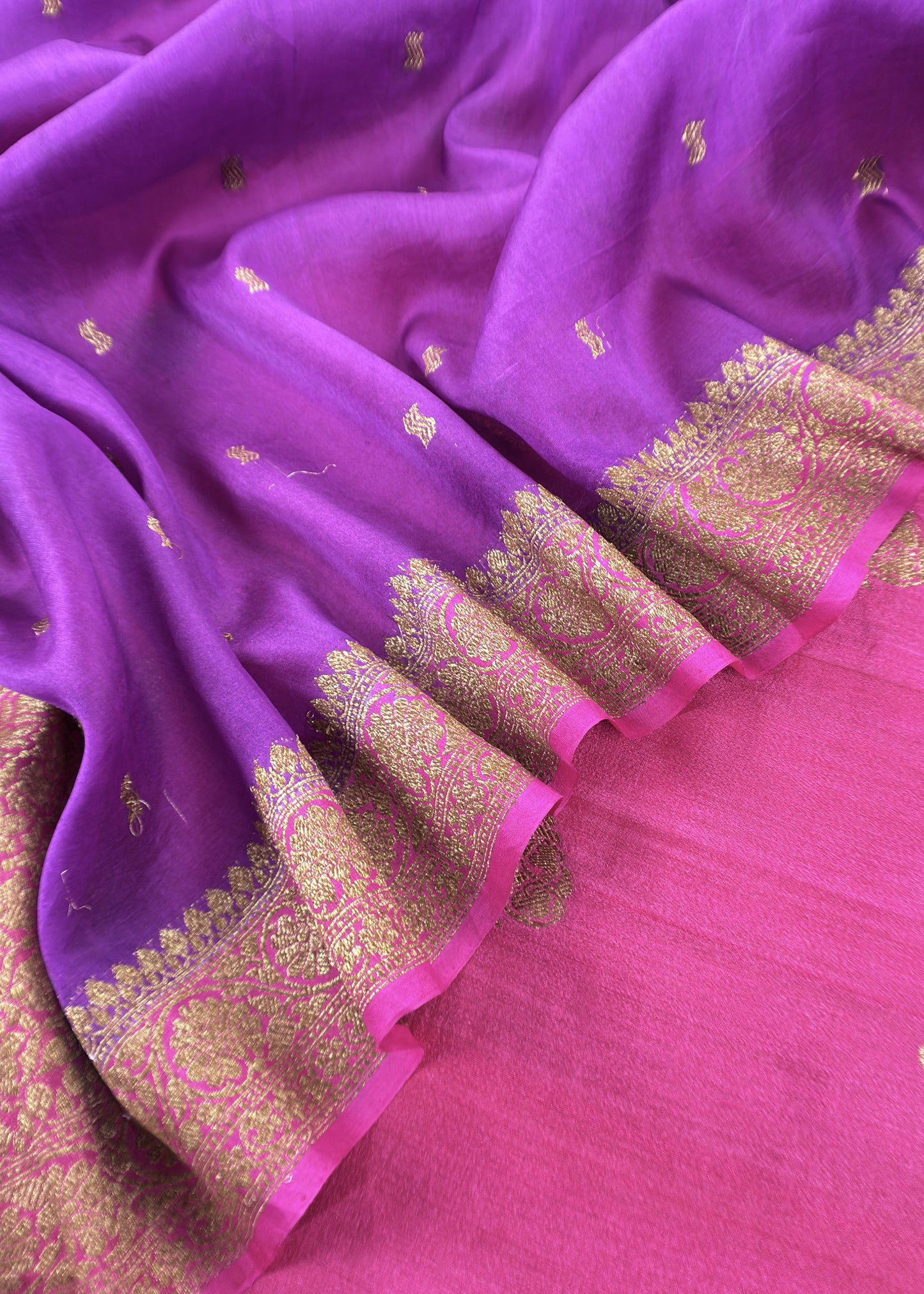 Pink Handloom Raw Silk Kurta And Kora Silk Dupatta With Gold Kadwa Weaving