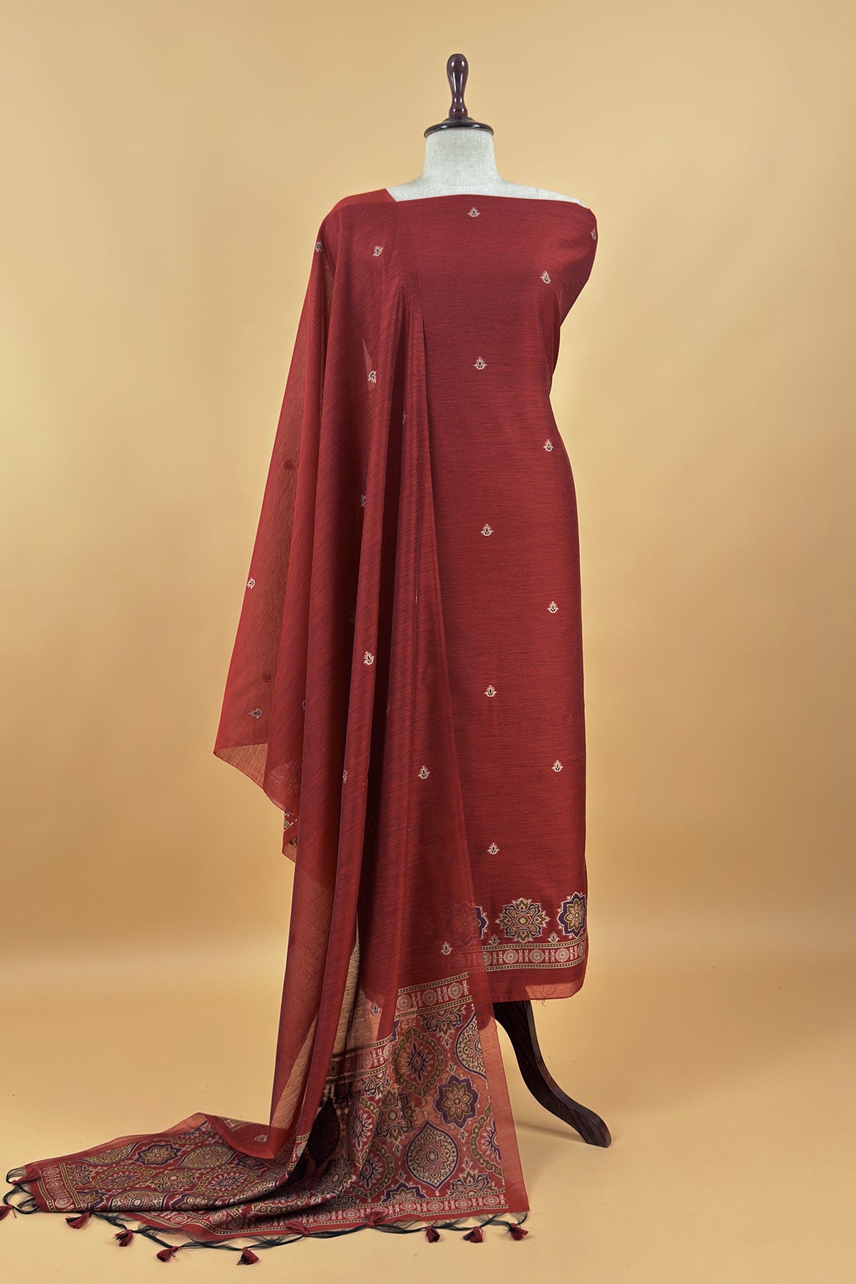 linen chanderi suit with jamdani weaving

