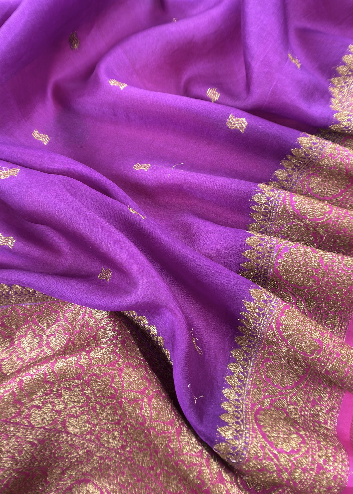 Pink Handloom Raw Silk Kurta And Kora Silk Dupatta With Gold Kadwa Weaving