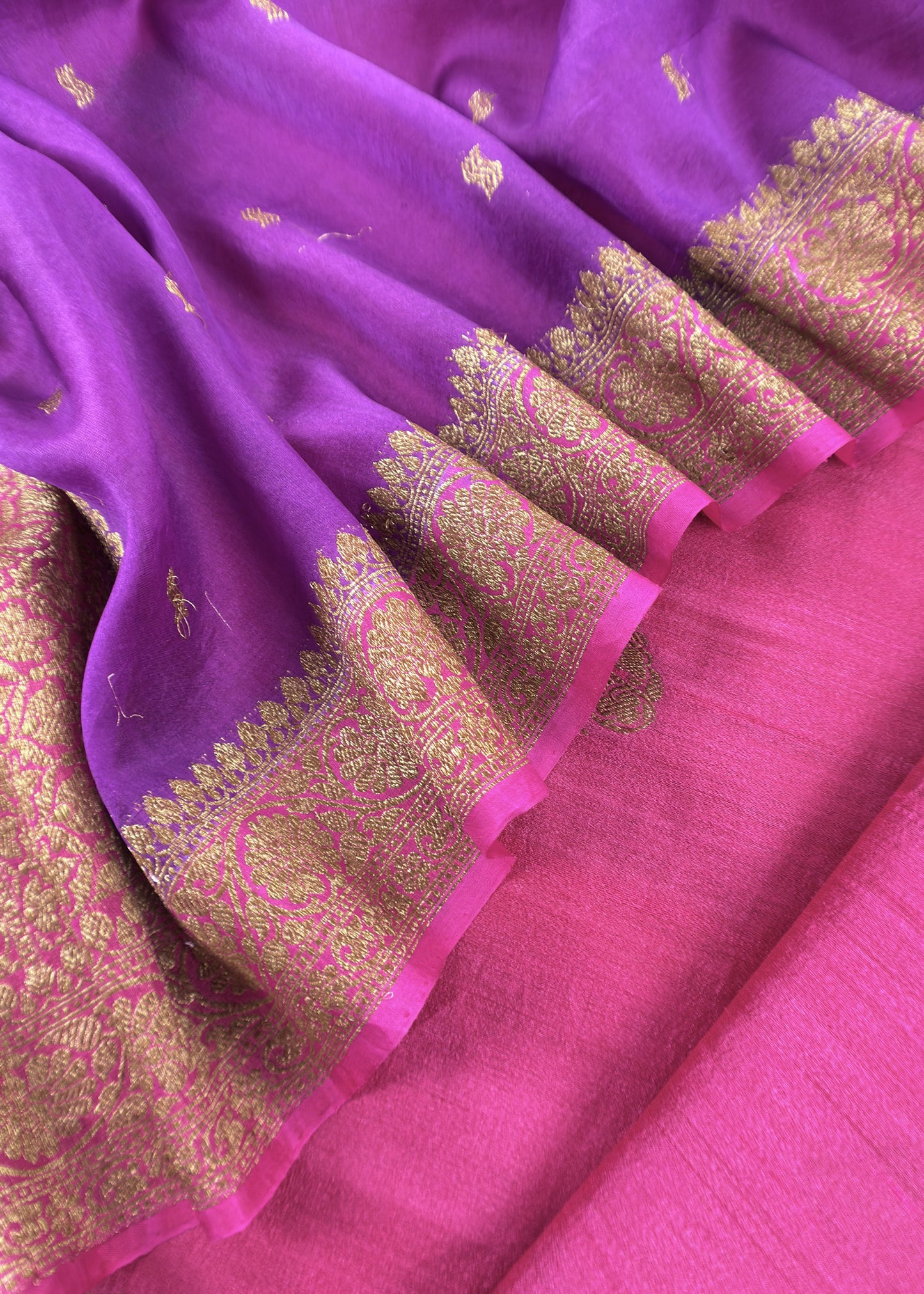 Pink Handloom Raw Silk Kurta And Kora Silk Dupatta With Gold Kadwa Weaving
