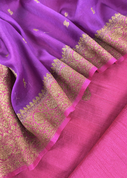 Pink Handloom Raw Silk Kurta And Kora Silk Dupatta With Gold Kadwa Weaving