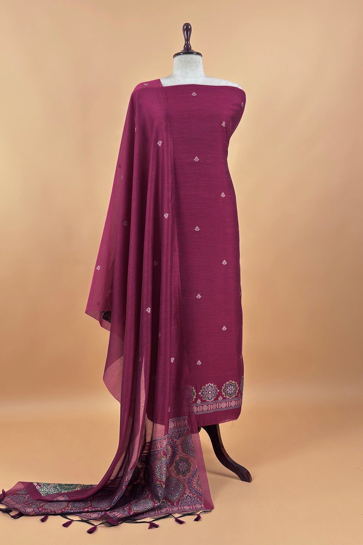 Office wear linen chanderi suit set

