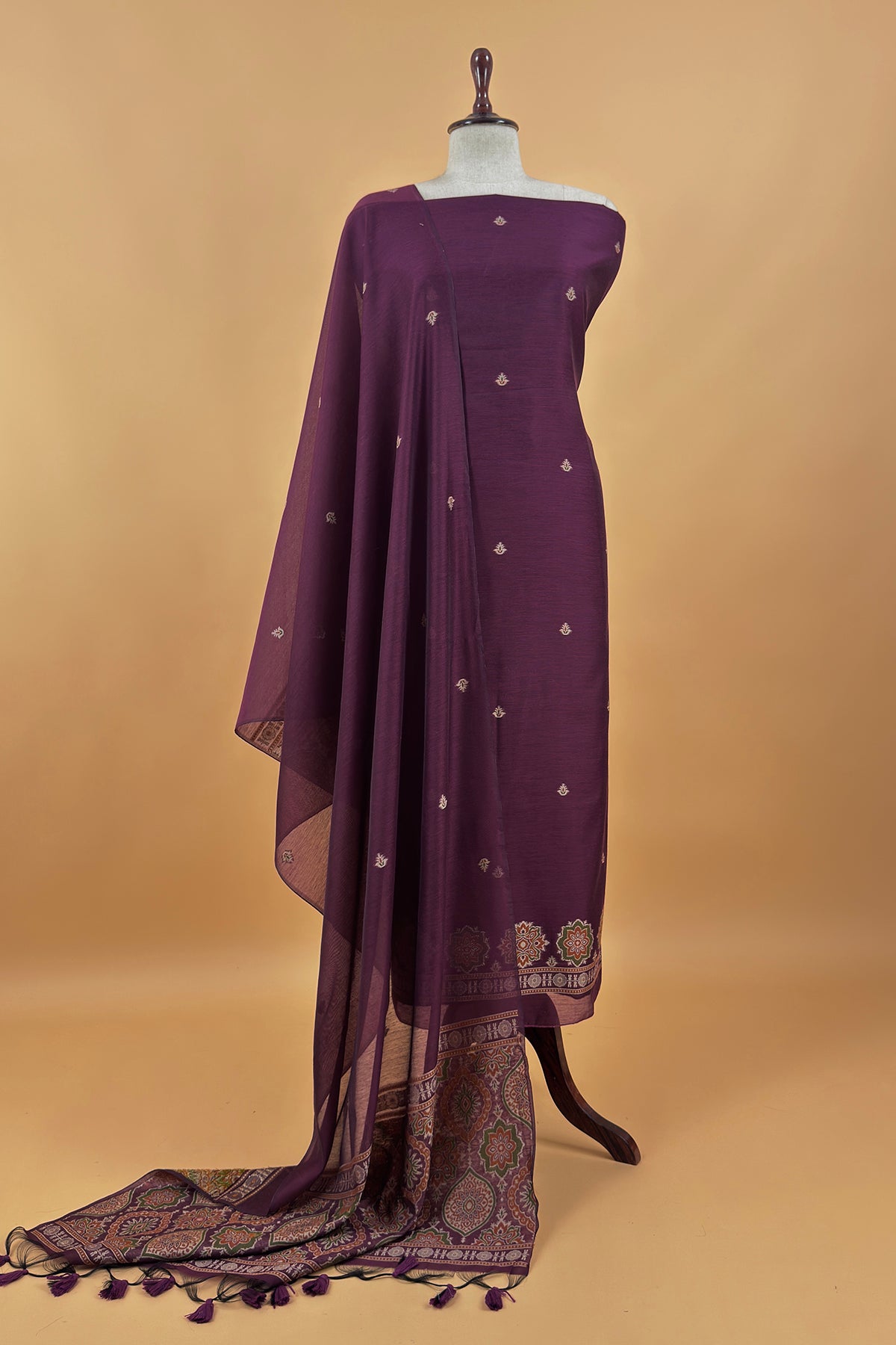 Office wear linen chanderi suit set

