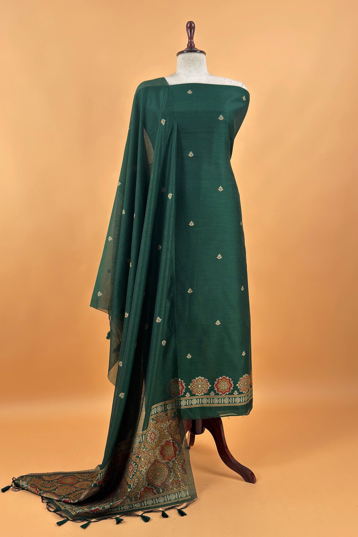 Office wear linen chanderi suit set

