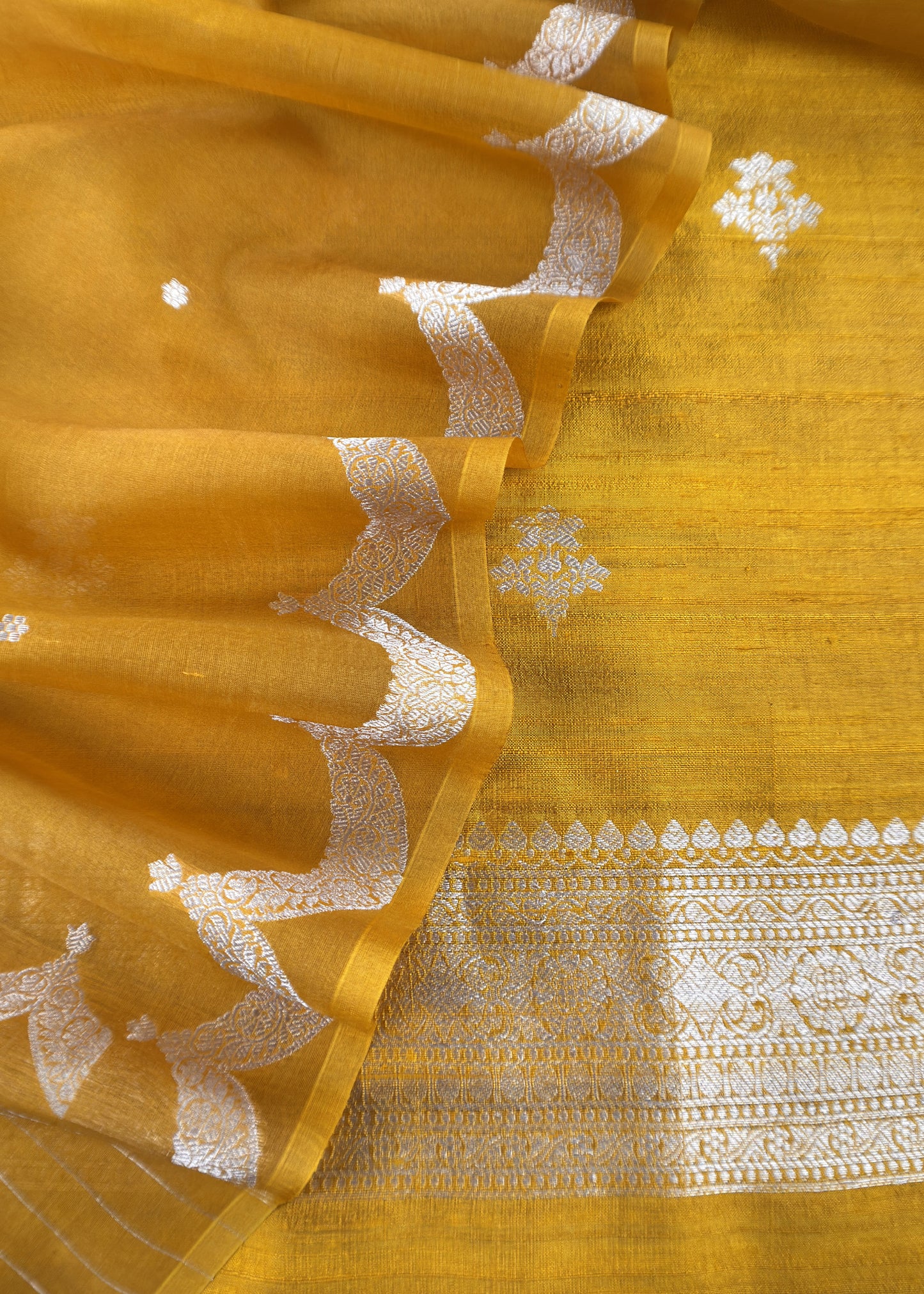 Yellow Handloom Raw Silk Suit With Kora Silk Dupatta