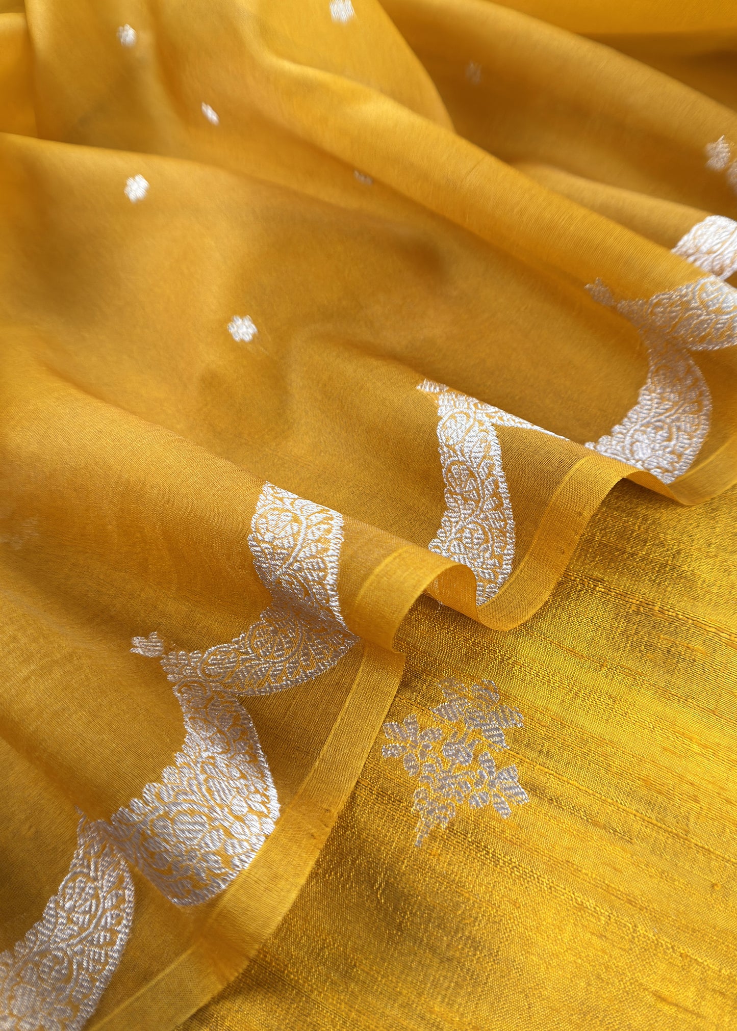 Yellow Handloom Raw Silk Suit With Kora Silk Dupatta