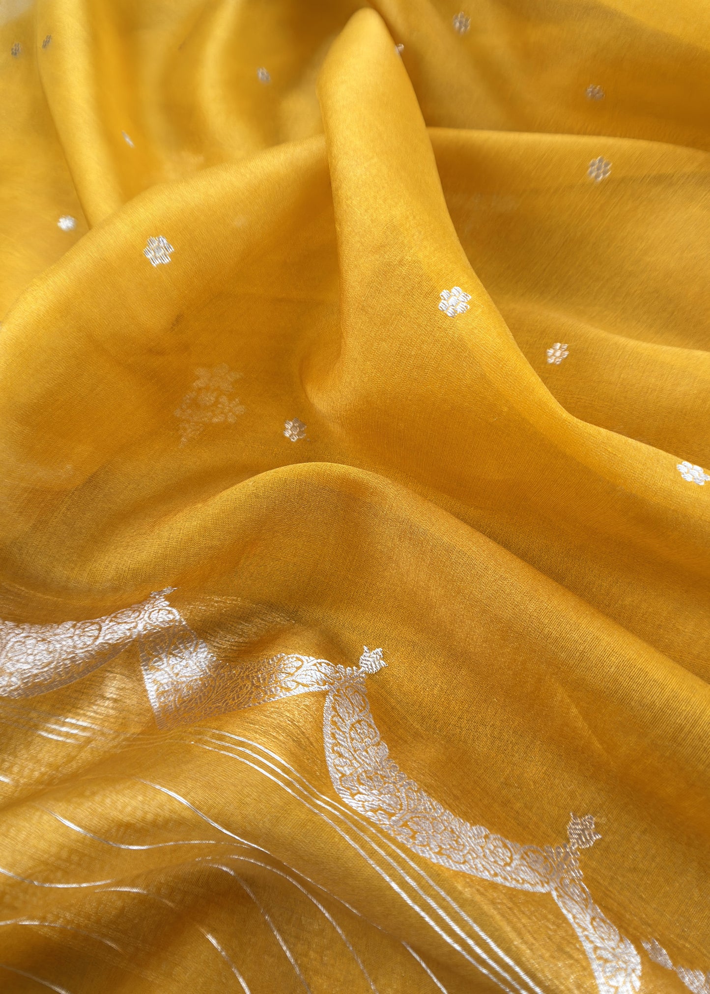 Yellow Handloom Raw Silk Suit With Kora Silk Dupatta
