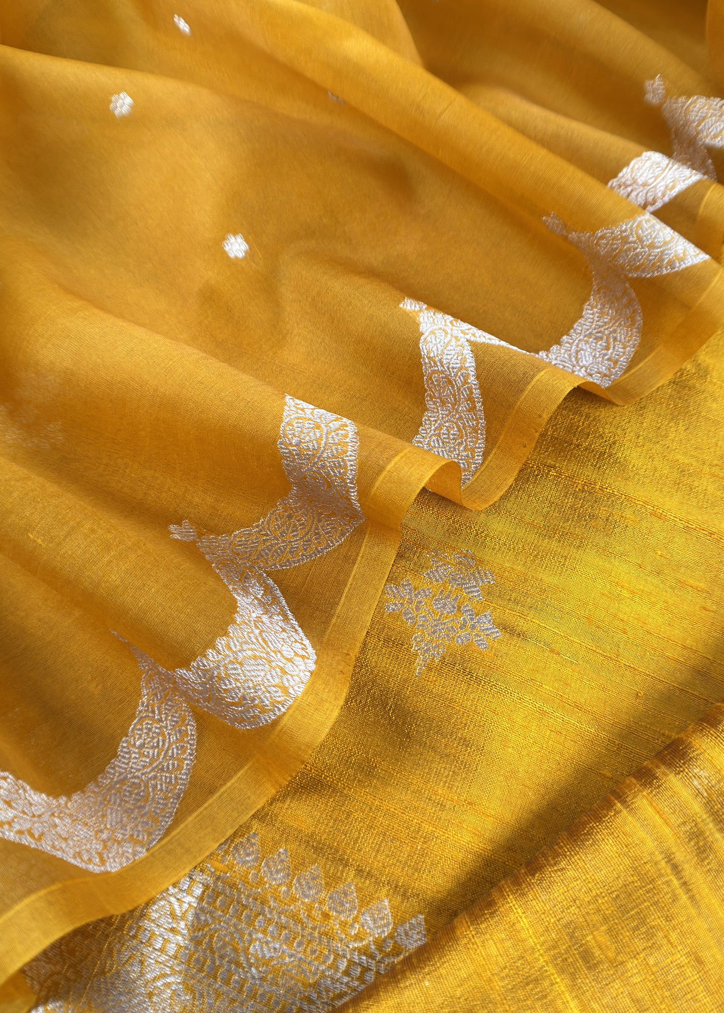 Yellow Handloom Raw Silk Suit With Kora Silk Dupatta