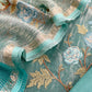 Turquoise Blue Handloom Tissue Silk With Cross Stitched Embroidery