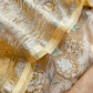 Golden Mustard Handloom Tissue Silk With Cross Stitched Embroidery