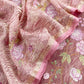 Rouge Pink Handloom Tissue Silk With Cross Stitched Embroidery