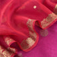 Pink And Red Handloom Raw Silk Suit With Kora Silk Dupatta