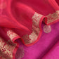 Pink And Red Handloom Raw Silk Suit With Kora Silk Dupatta