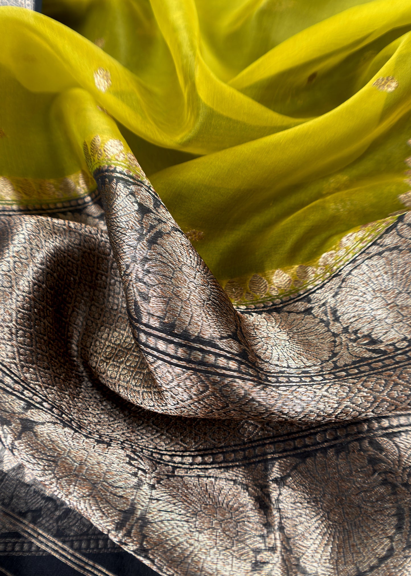 Black and Green Handloom Raw Silk Suit With Kora Silk Dupatta