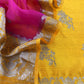 Yellow and Pink Handloom Raw Silk Suit With Kora Silk Dupatta
