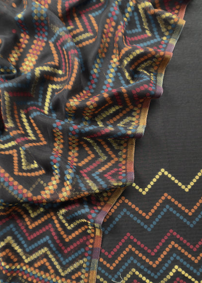 Black Handwoven Kani Silk Unstitched Suit
