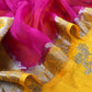 Yellow and Pink Handloom Raw Silk Suit With Kora Silk Dupatta
