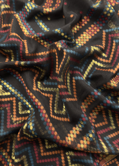 Black Handwoven Kani Silk Unstitched Suit
