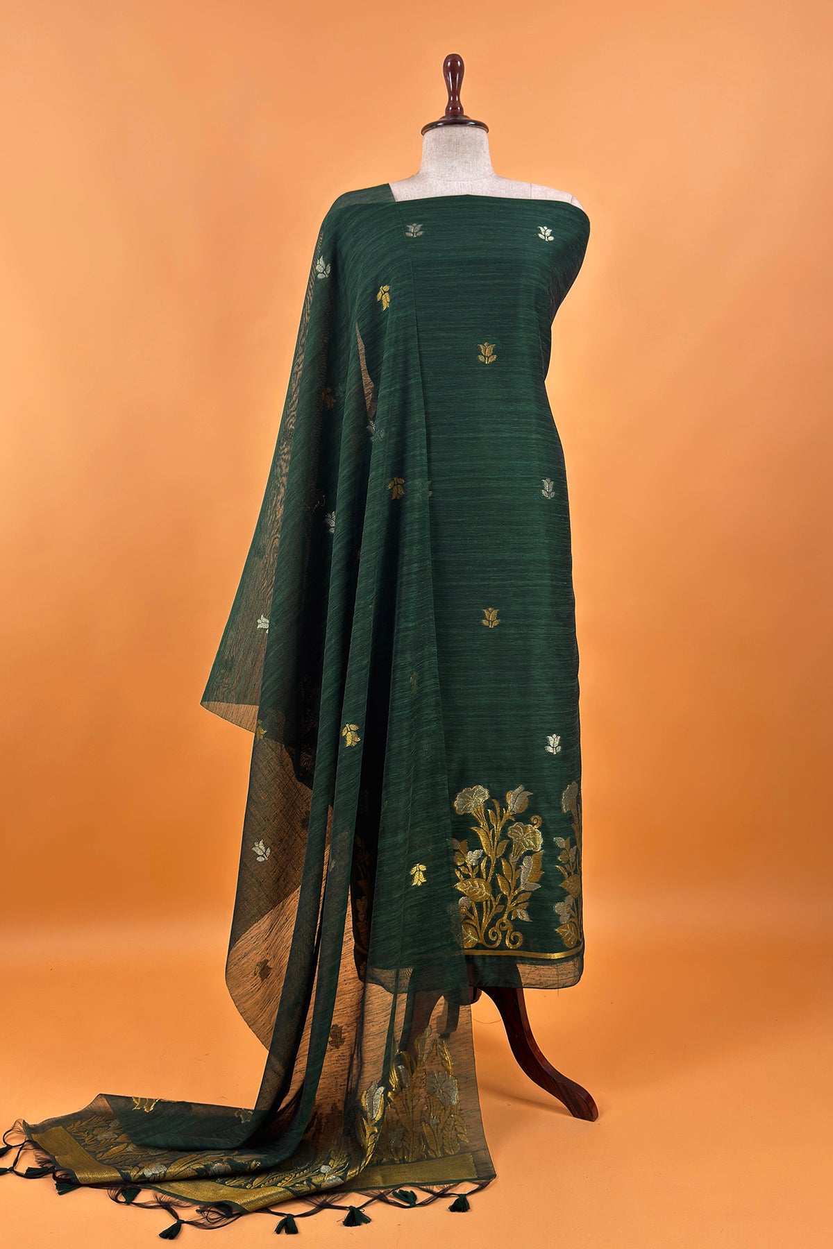 linen chanderi suit with jamdani weaving

