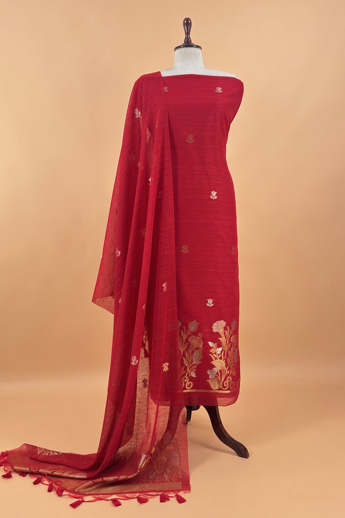 linen chanderi suit with jamdani weaving

