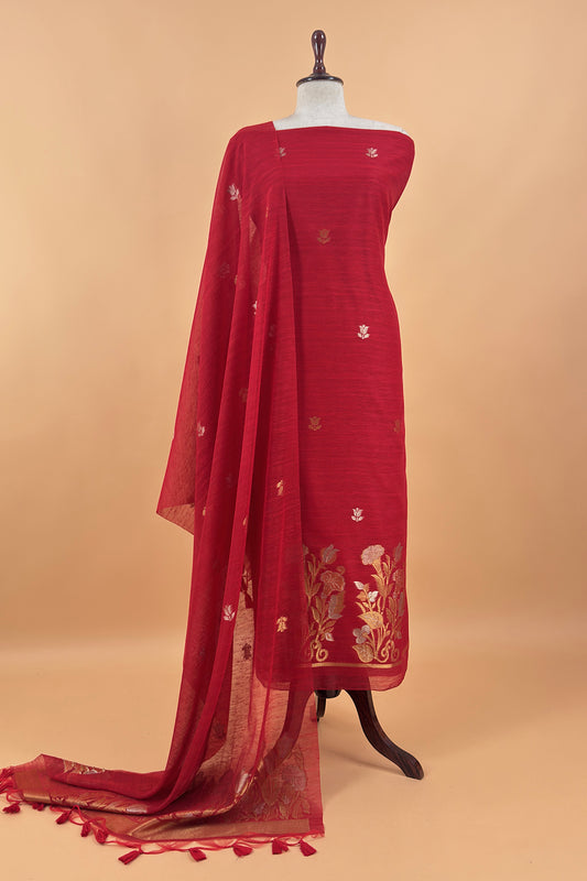 linen chanderi suit with jamdani weaving


