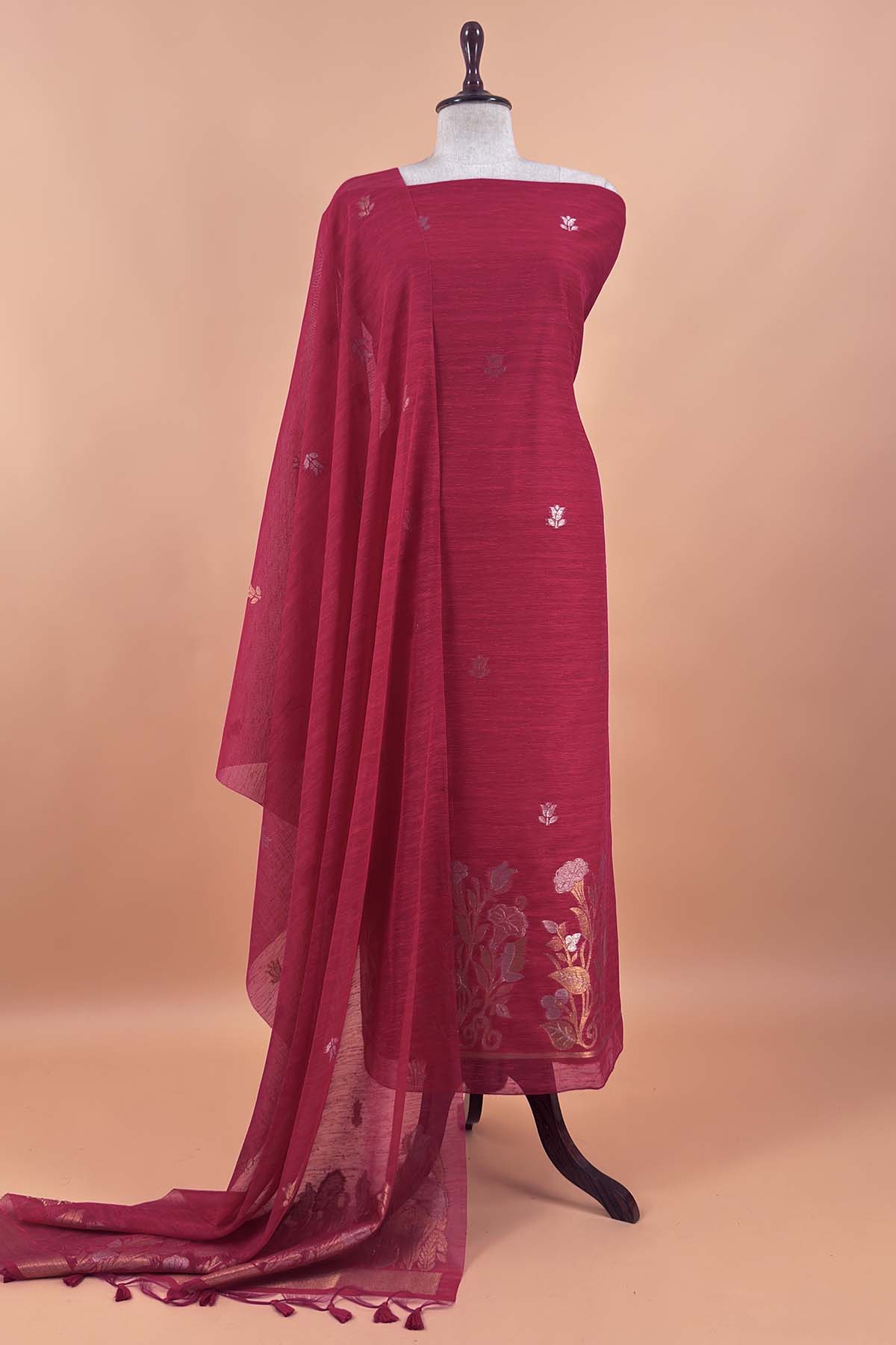 Office wear linen chanderi suit set

