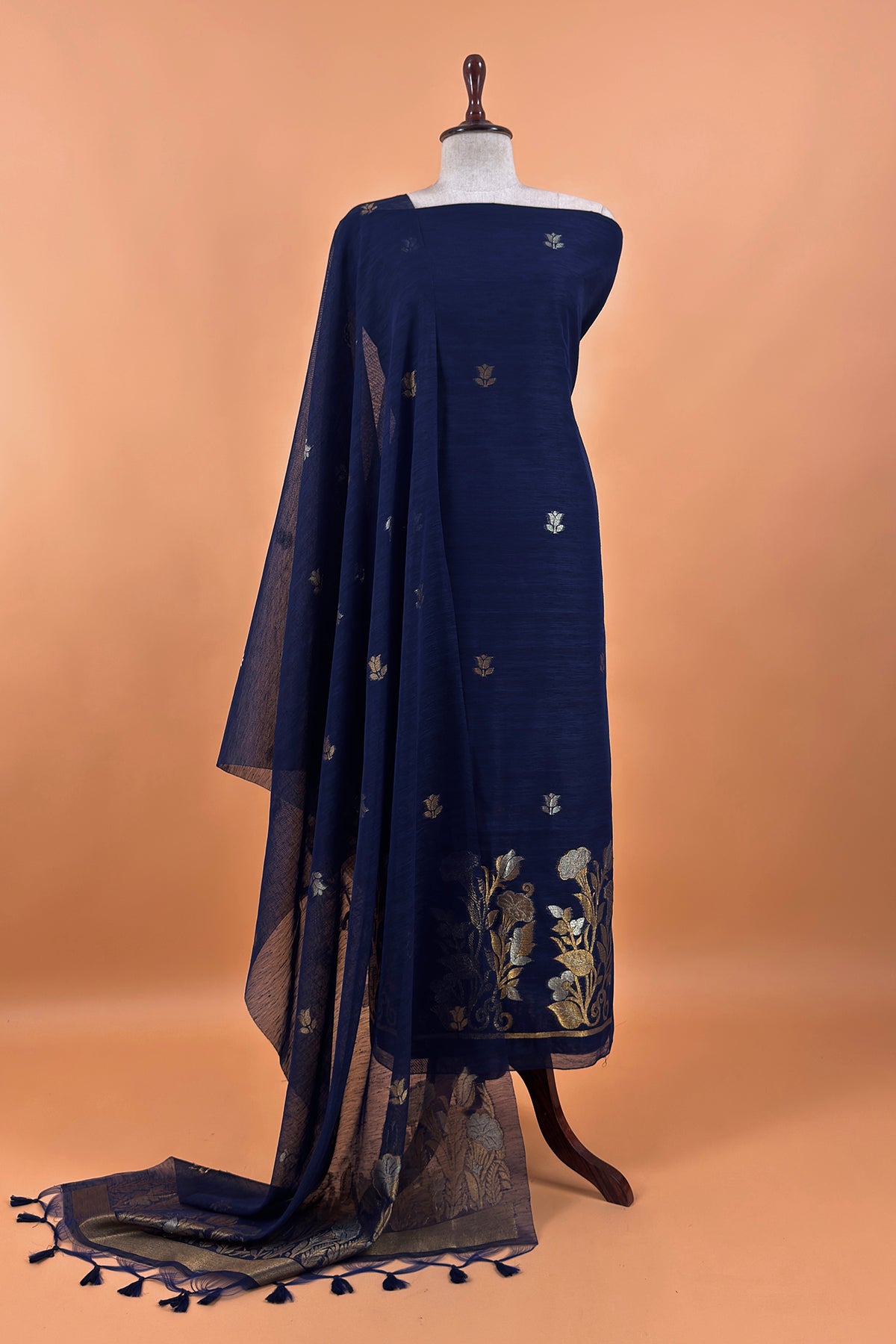 linen chanderi suit with jamdani weaving

