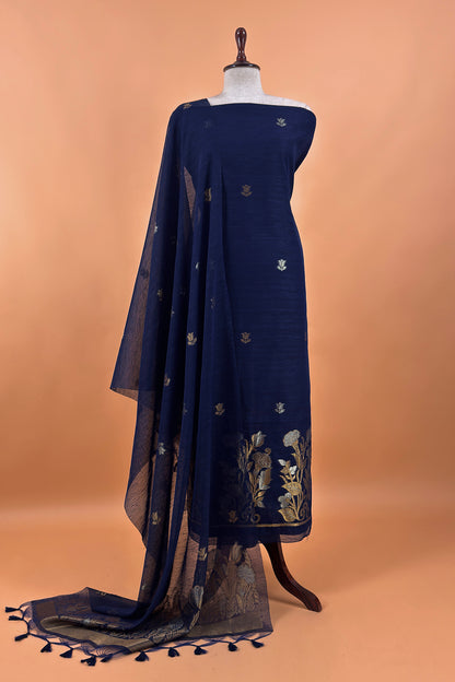 linen chanderi suit with jamdani weaving

