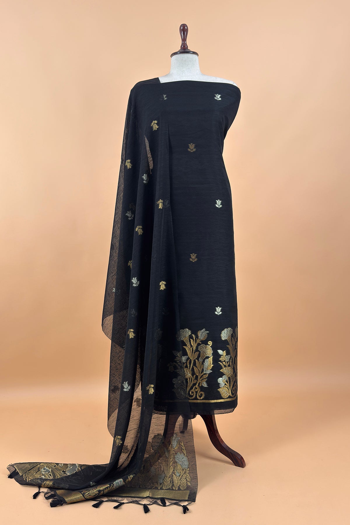 linen chanderi suit with jamdani weaving

