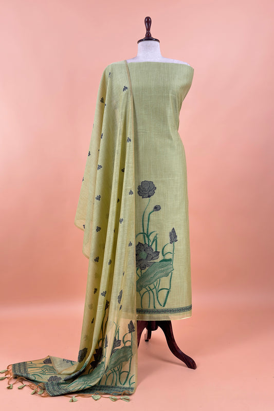 linen chanderi suit with jamdani weaving

