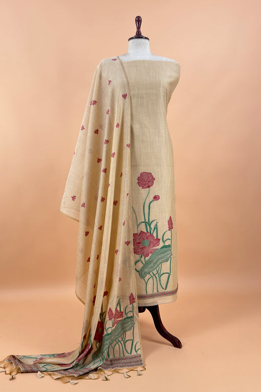 Office wear linen chanderi suit set

