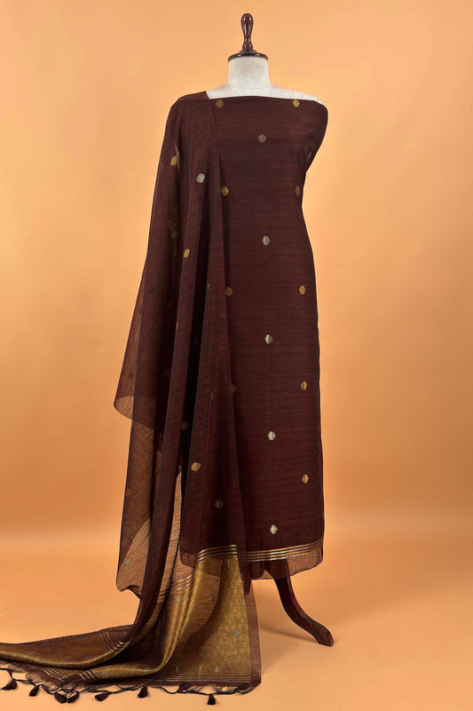 linen chanderi suit with jamdani weaving

