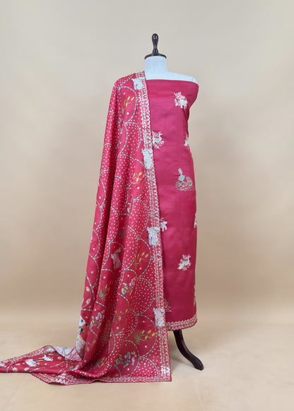 Denim Blue Munga Tussar Kurta And Pichwai Dupatta With Pitta Work