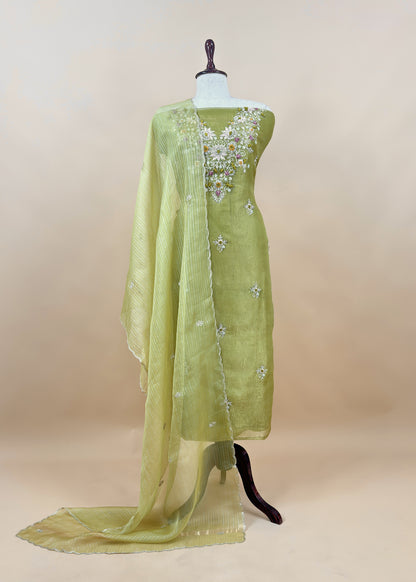 Kalasheel Luxe Honey Yellow Pure Crushed Tissue Kurta And Organza Dupatta With Zardosi And Dabka Handwork