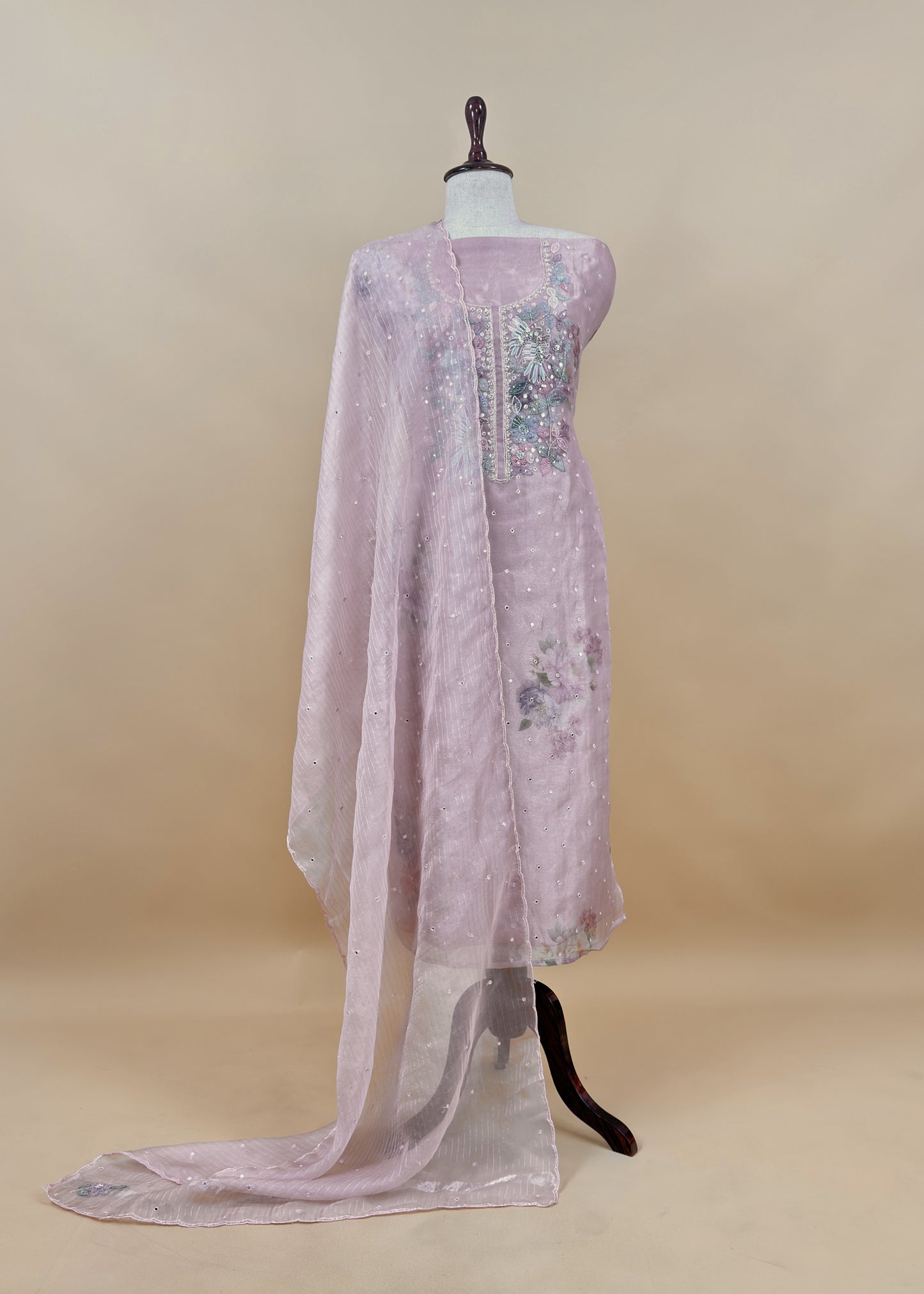 Baby Pink Tissue Silk Kurta And Kora Silk Dupatta With Handwork