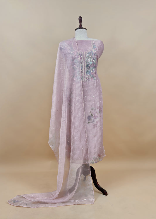 Baby Pink Tissue Silk Kurta And Kora Silk Dupatta With Handwork