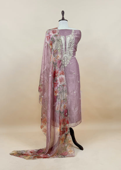 Pink Pure Crushed Tissue Kurta And Brush-Print Dupatta With Handwork