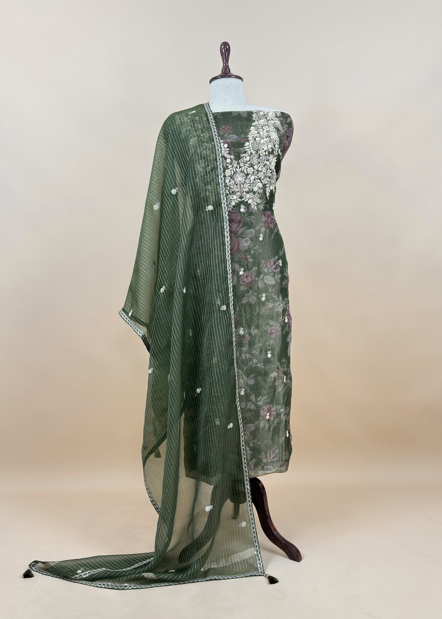 Kalasheel Luxe Green Pure Organza Suit With Zardosi And Dabka Handwork