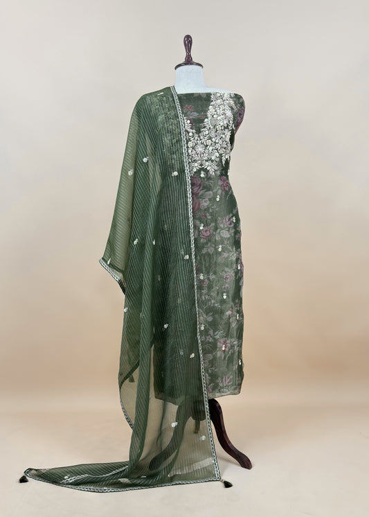 Kalasheel Luxe Green Pure Organza Suit With Zardosi And Dabka Handwork