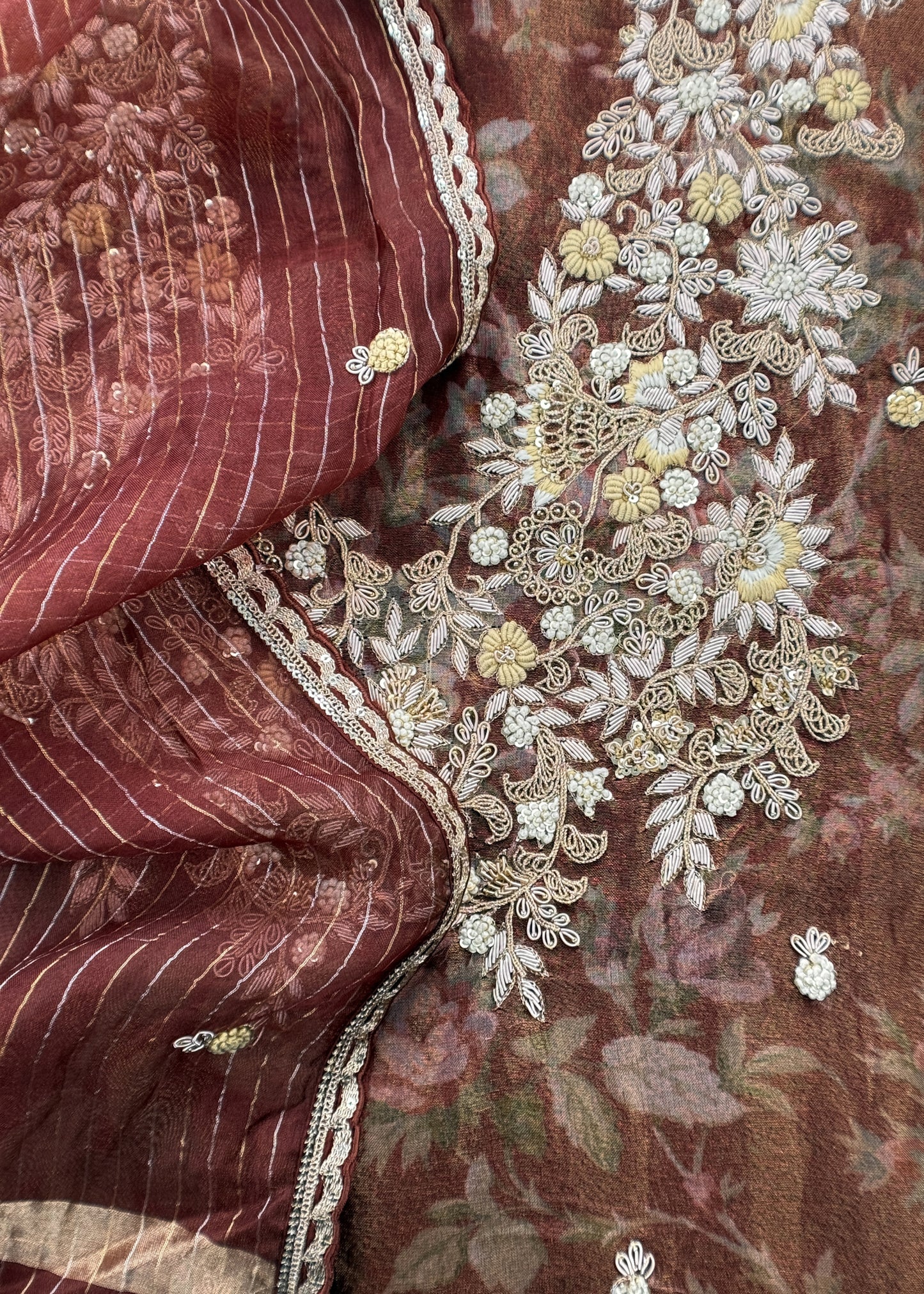 Kalasheel Luxe Brown Pure Organza Suit With Zardosi And Dabka Handwork