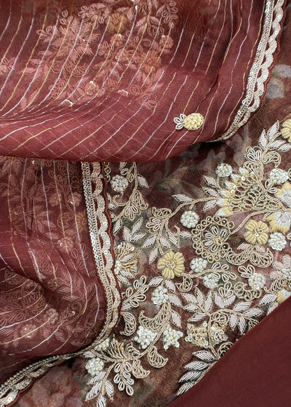 Kalasheel Luxe Brown Pure Tissue Suit With Zardosi And Dabka Handwork
