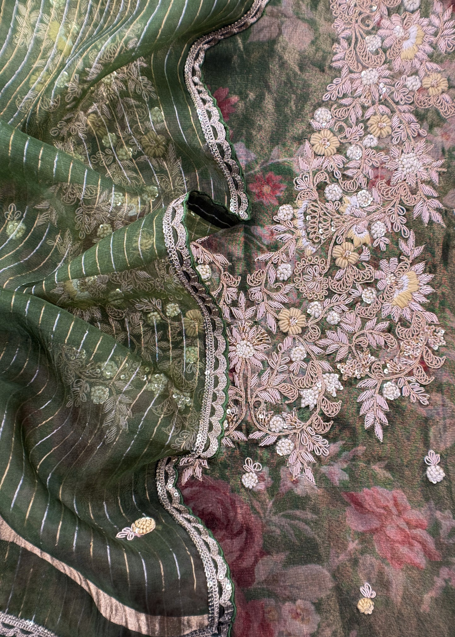 Kalasheel Luxe Green Pure Organza Suit With Zardosi And Dabka Handwork